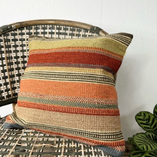 Natural Handmade Wool & Cotton Muted Stripe Ooty Kilim Cushion